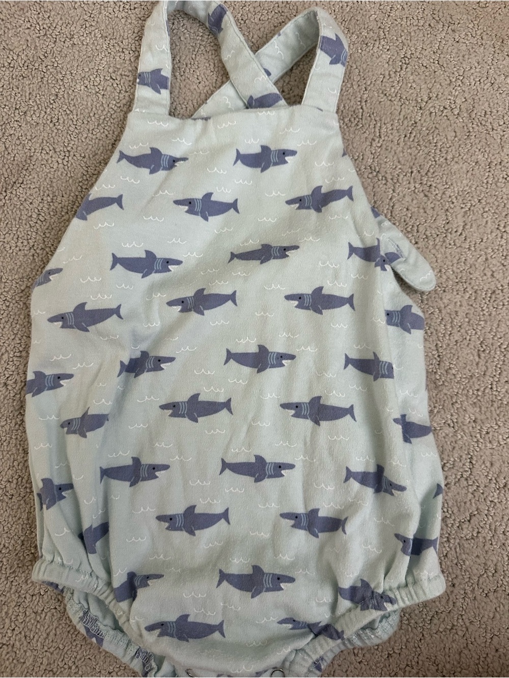 Baby Shark Print Crossback Romper in Light Green
